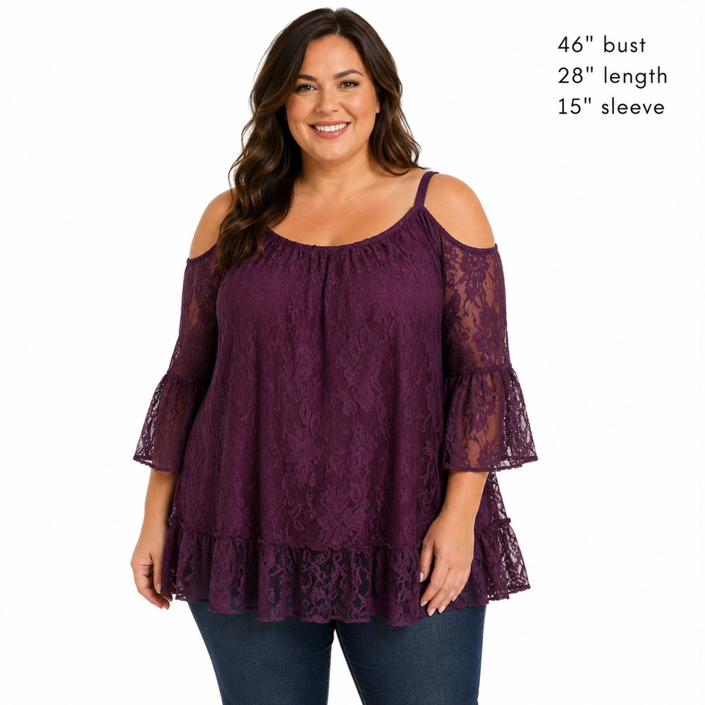 Lane Bryant Womens Purple Lace Cold Shoulder Bell Sleeve Top Whimsigoth 14 / 16